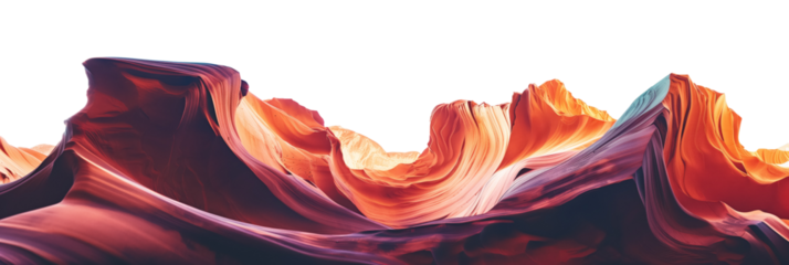 Abstract red rock formations panoramic view isolated on transparent background.