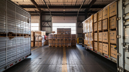 Amidst the hustle and bustle of the loading dock, pallets brimming with boxes are expertly maneuvered into the waiting truck, their contents carefully arranged to maximize space an