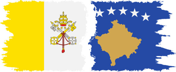 Kosovo and Vatican grunge flags connection vector