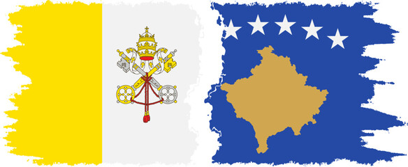 Obraz premium Kosovo and Vatican grunge flags connection vector