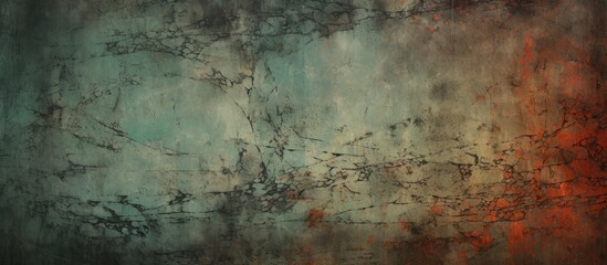 Obraz premium This painting features a textured red and black grunge background with a vintage, shabby surface showing cracks and chips. The contrasting colors create a dynamic and bold visual impact.