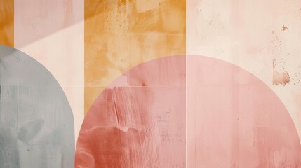 Minimalist abstract art with geometric shapes in pastel colors.