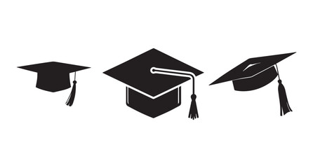 Graduation cap silhouette on the left wears the classic mortarboard cap with a tassel hanging to the side. This iconic cap is often associated with graduation ceremonies and bachelor’s degrees.