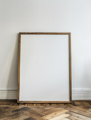 Large Blank Frame Leaning Against White Wall in Modern Interior