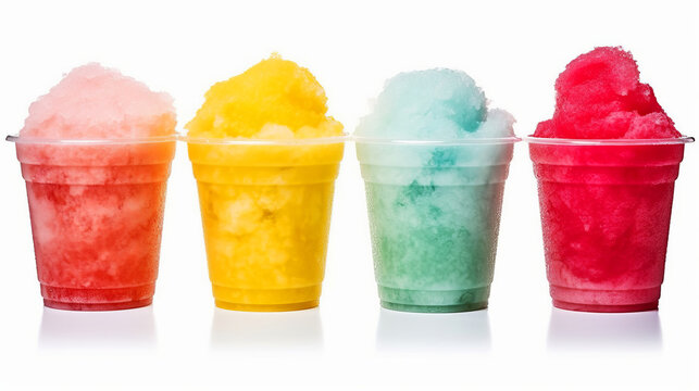 Vibrant Assortment of Frozen Slushies in Red, Yellow, Green, and Blue