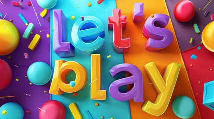 3d words let's play on a colored background