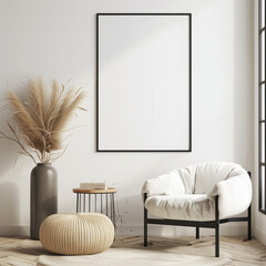 Minimalist Vertical Frame Mockup on Wall for A4 Size Artwork - obrazy, fototapety, plakaty