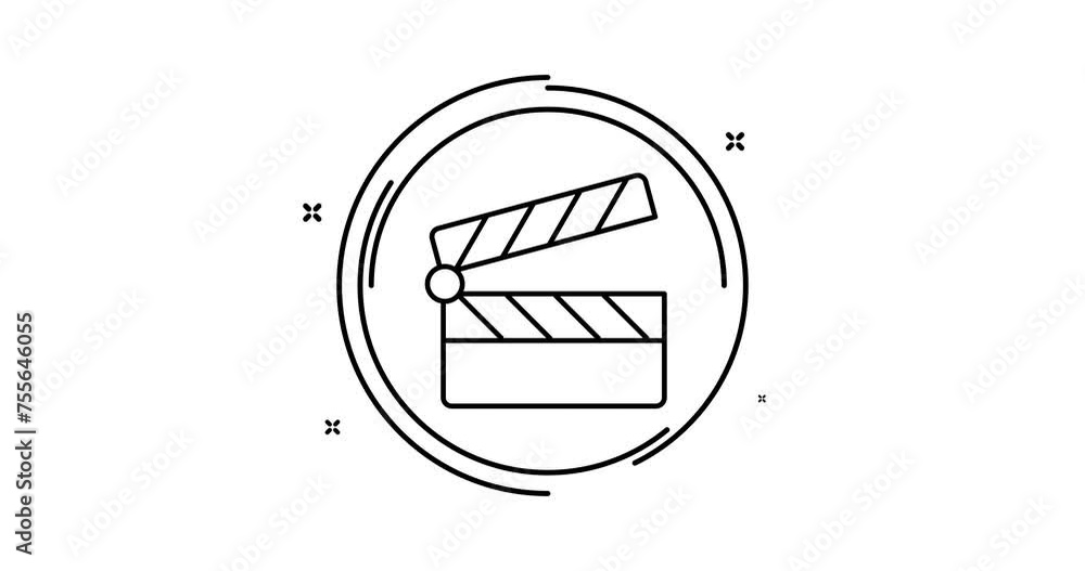 Poster movie clapper animated outline icon with alpha channel. movie clapper rotation appearance 4k video a