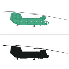 Helicopter on white background. side view. colored and black. Vector and illustration