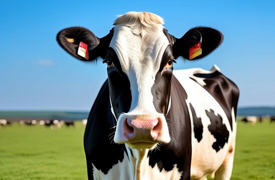 Photo of a cow on pasture background