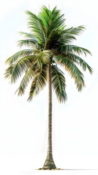 A tall palm tree stands alone in a white background