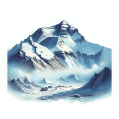 Watercolor illustration of the highest mountains - Everest