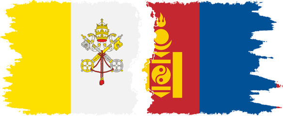 Mongolia and Vatican grunge flags connection vector