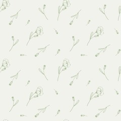 Botanical elegant elements seamless pattern on light green background, floral wallpaper