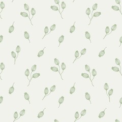 Botanical elegant elements seamless pattern on light green background, floral wallpaper