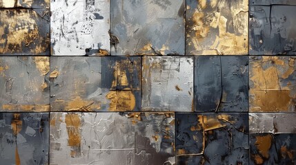Textured metallic abstract art with silver, gold, and bronze highlights.