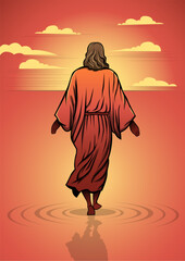 Jesus Christ walking water vector illustration