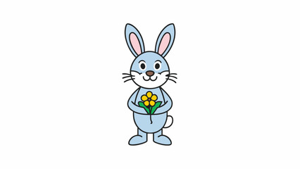 Easter Rabbit Vector Illustration of Bunny Holding Flower