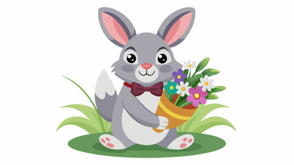 Obraz na płótnie Canvas Easter Rabbit Vector Illustration of Bunny Holding Flower