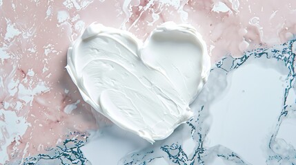 Youth-preserving white skincare retinol cream in a heart shape on an ageless marble background