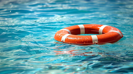 Lifebuoy floating on a pool's surface.