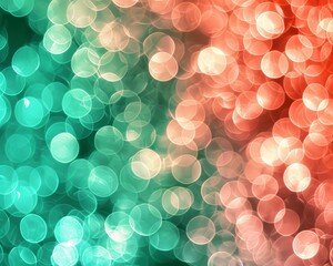 Delicate blurred peachy coral, minty teal, and shimmering bronze colors bokeh background