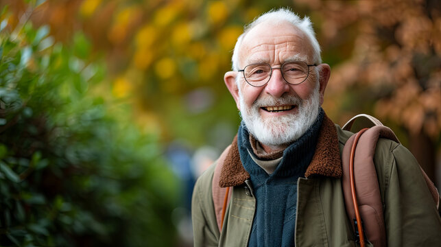 An image capturing an elderly man during his leisurely stroll