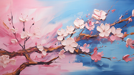 Abstract cherry blossom painting, floral design for prints, postcards or wallpaper
