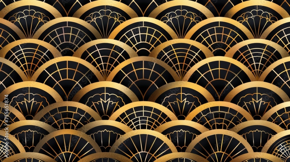 Poster modern seamless pattern with gold hexagon shapes. wave and curve geometric background.