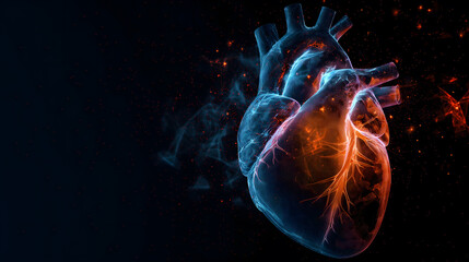 Naklejka premium Glowing Digital Human Heart Illustration in Dark Background