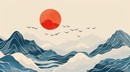 Modern Japanese wave pattern background. Adventure concept with Chinese graphics.