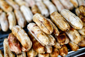 View of the bananas baked on the grill