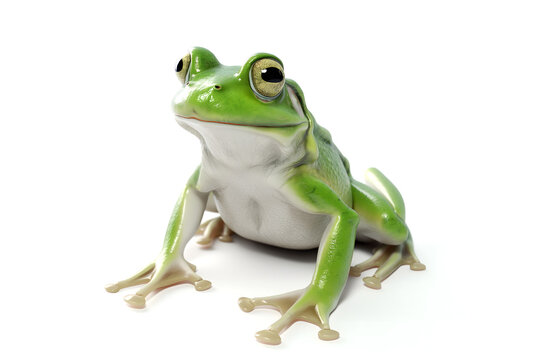 Close-up Image of a Green Frog on a White Background