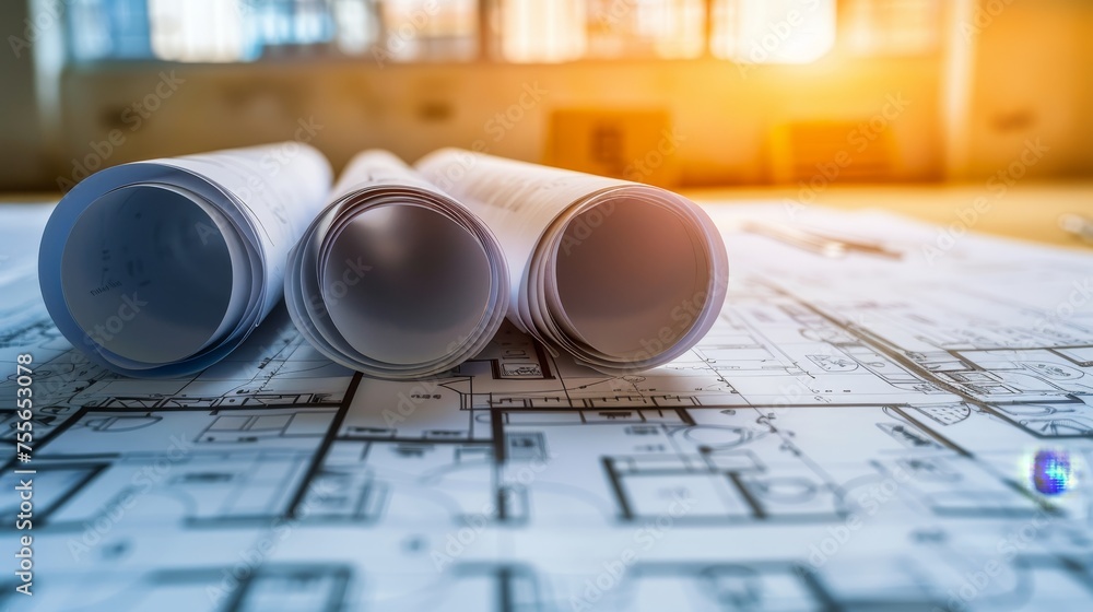 Aufkleber architect unrolls a highly detailed blueprint for a precise technical project drawing