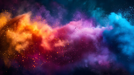 Colorful Explosion of Powder Dust Against Dark Background