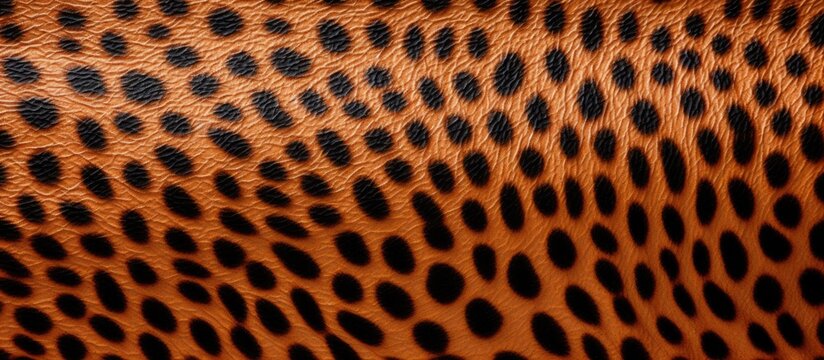 A close-up view of a cheetah skin with distinct black spots scattered across its fur, showcasing the unique pattern and texture of this iconic big cat species.