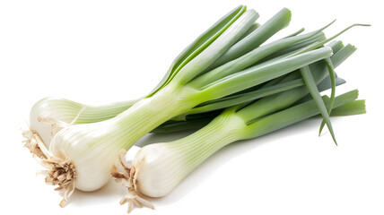 Fresh Green Leeks on White Background for Healthy Cooking