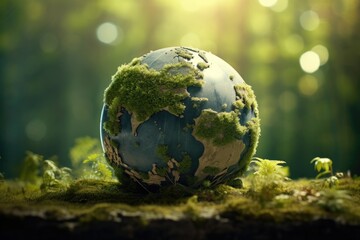 Obraz na płótnie Canvas Earth day concept. green planet earth on forest background. World environment day. 