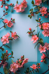 Vibrant Pink Blossoms Framing a Calm Blue Background