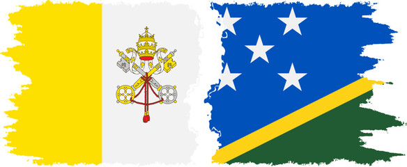 Solomon Islands and Vatican grunge flags connection vector