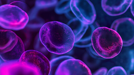 Close-Up View of Red Blood Cells Against a Dark Background - obrazy, fototapety, plakaty