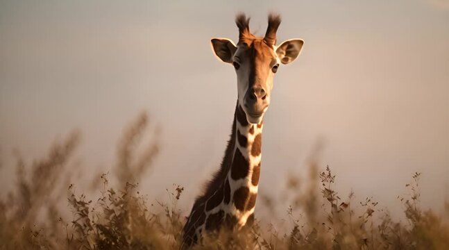 Giraffe Video with Savanna Background