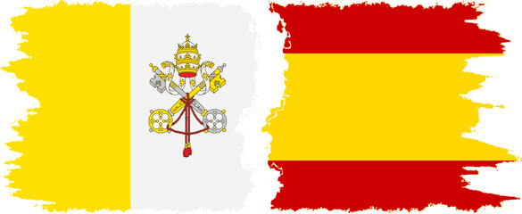 Spain and Vatican grunge flags connection vector