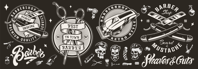 Barber monochrome vintage set labels