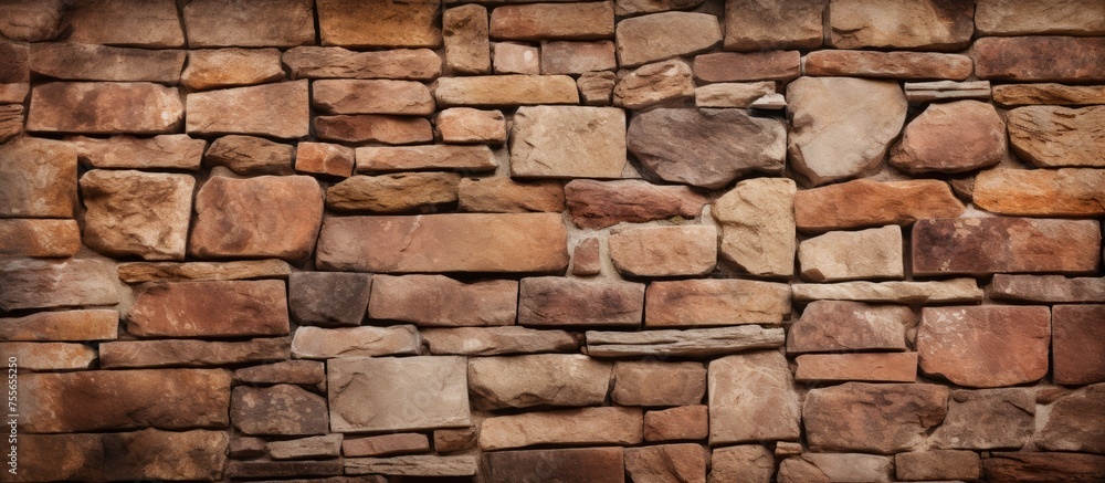 Poster an old stone wall built with small rocks stands as a sturdy background. the rocks are arranged tight
