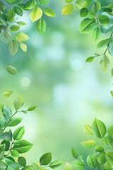 Obraz premium Fresh Green Leaves Hanging From a Branch in Soft-Focused Springtime Forest