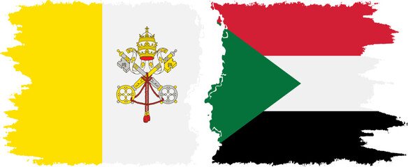 Sudan and Vatican grunge flags connection vector