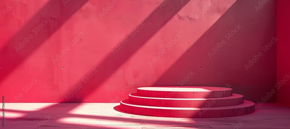 Aufkleber pink studio stage platform with empty white podium for product display in spotlight abstract scene
