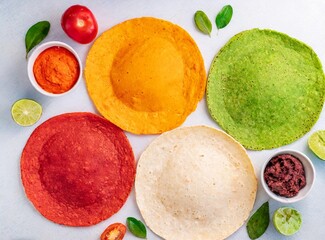 Mexican tortillas of different colors