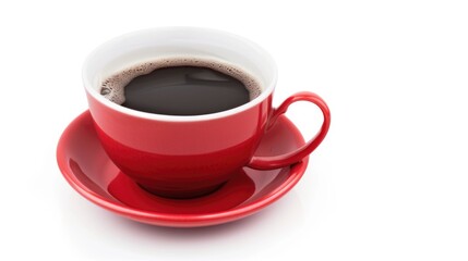 A red and white cup of coffee on a saucer